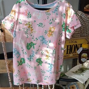 crown & ivy Pink Floral Butterfly Print Girls Top